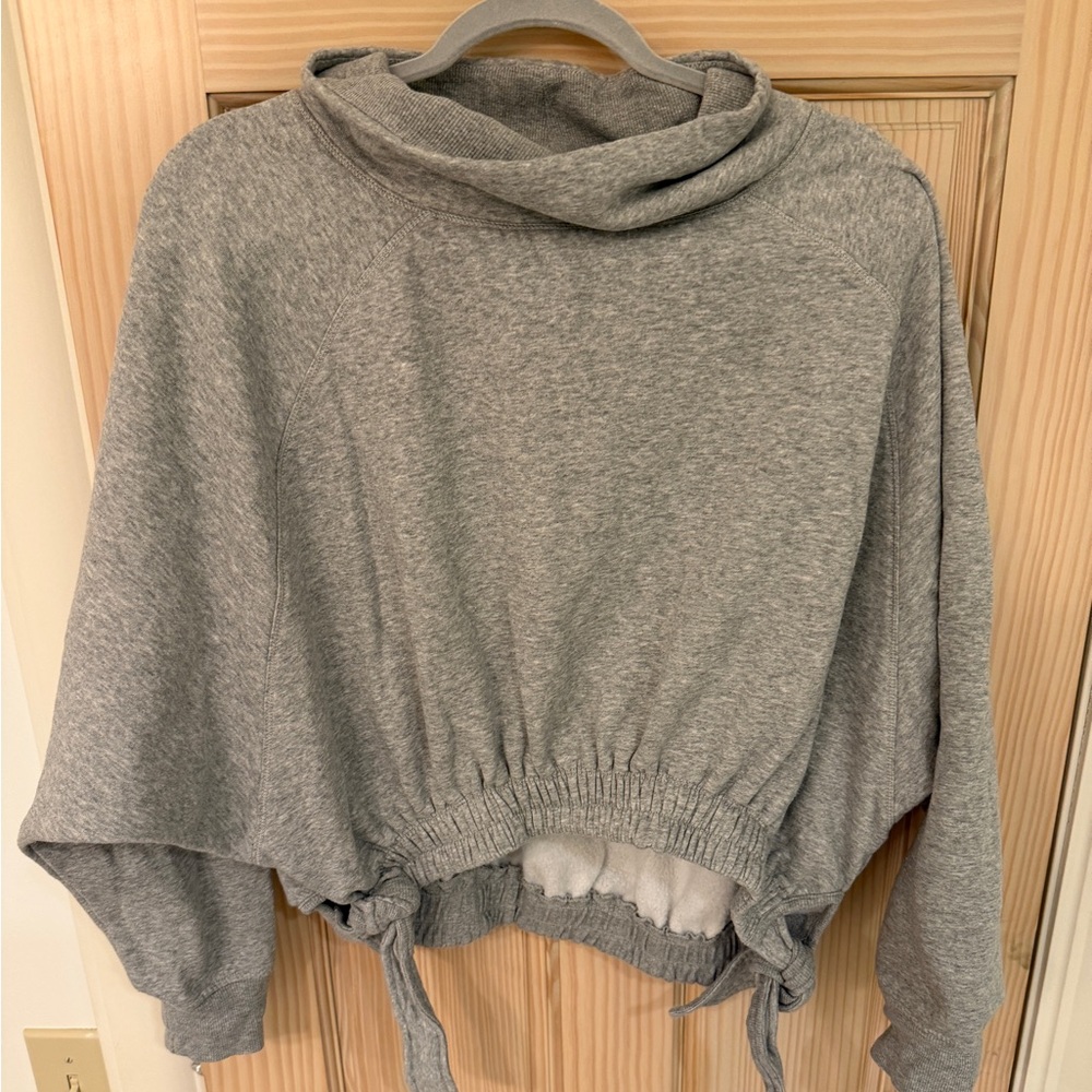 Cozy Grey Cowl-Neck Drawstring Sweater